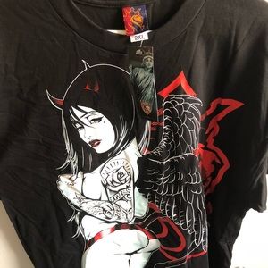 Men’s OG Abel Evil Angel Tattoo 2XL T-shirt Black.